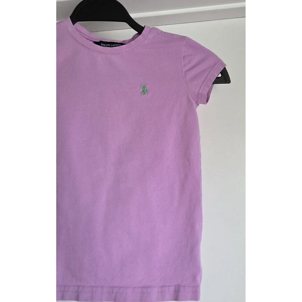 Ralph Lauren Girls T-Shirt Size 5 Pink Solid Short Sleeve Round Neck Casual Top